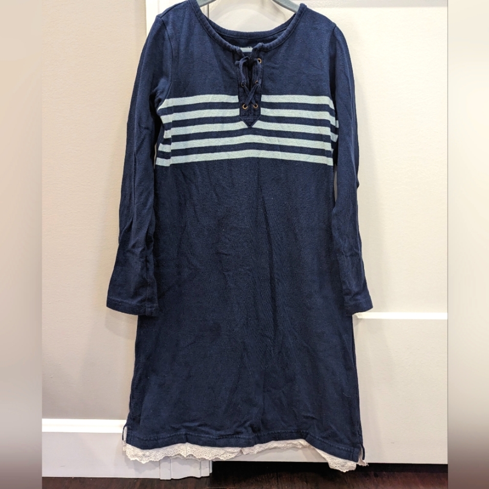 LANDS' END girls popover blue knit dress size 7 - Picture 1 of 3